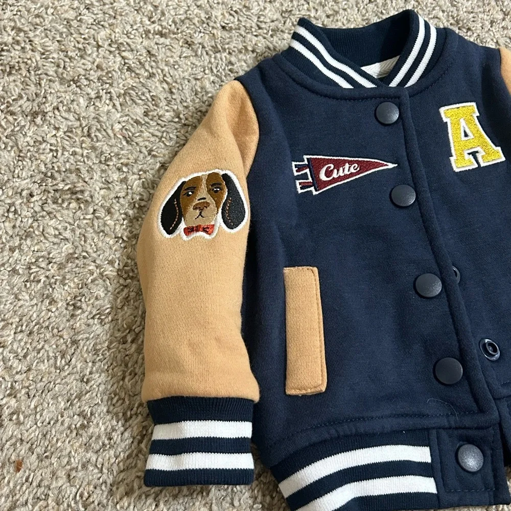 Badgley Mischka Kids Boys Cotton Blend Varsity Navy Jacket Snap Burton Size 3-6M